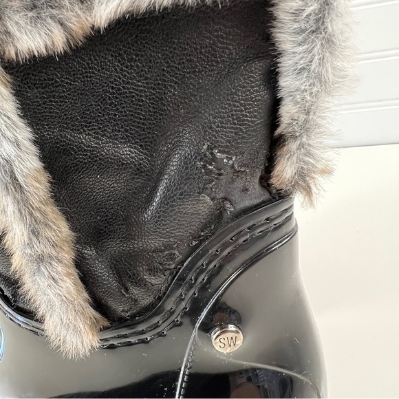 Stuart Weitzman Rebooting Faux-Fur-Trimmed Rain Boots Sz 7.5/38 - Picture 12 of 14